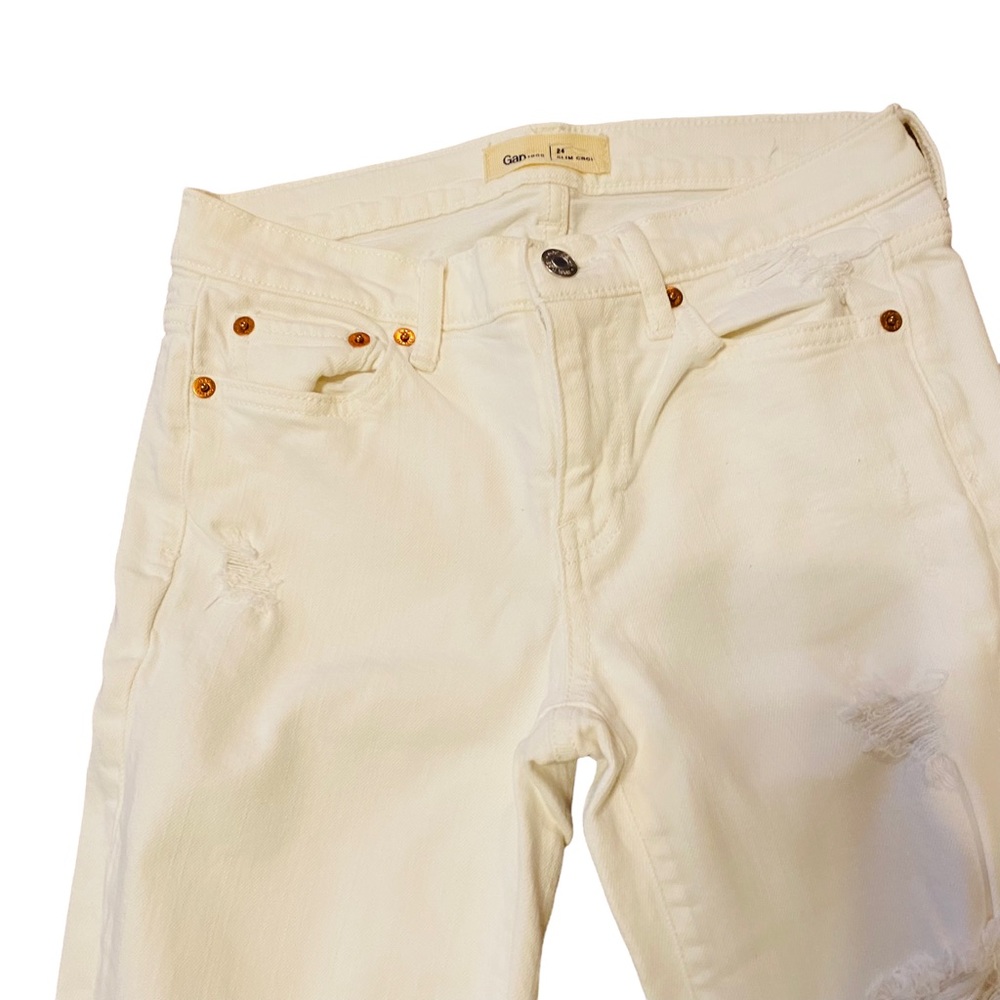 ⭐️ Gap Slim Crop White Distressed Boyfriend Jeans 24 - Picture 4 of 6